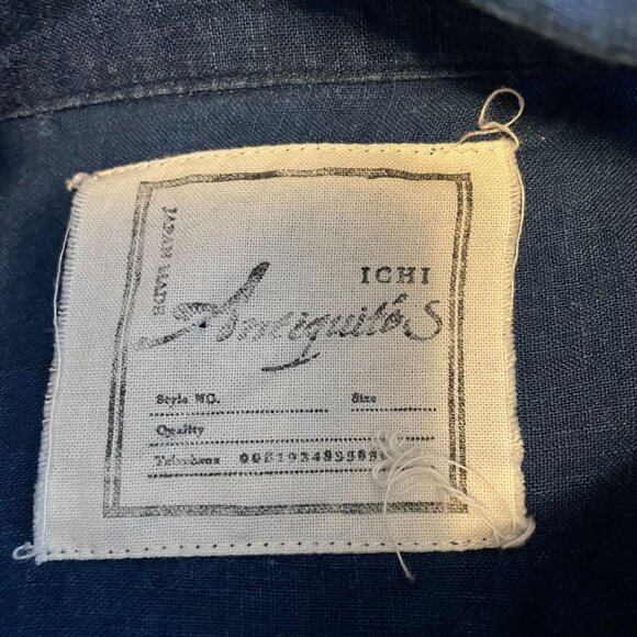 Ichi Antiquites Navy Blue Linen Button Front Shirt Dress with Pockets Size M - Picture 5 of 7